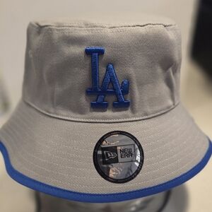 New Era Los Angeles Dodgers Gray Bucket Hat with Blue Logo